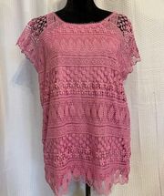 Rafaella Pink Lace Short Sleeve Blouse Size 1X