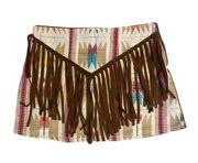 Judith March Women's Skirt Sz S Native Print Aztec Fringe Tapestry Front Mini