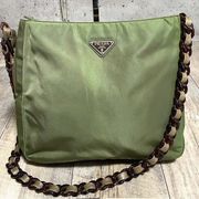 Prada Green Tessuto Nylon Chain Shoulder Bag