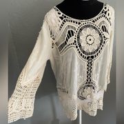 Taylor & Sage Bohemian crocheted tunic top Embroidered Gauze Western Boho Large