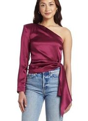 Amanda Uprichard Aubergine Purple Silk Aubrianna One Shoulder Blouse