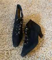 Vintage Black Enzo Angolini Lace Up Heeled Witchy Ankle Boots 6.5
