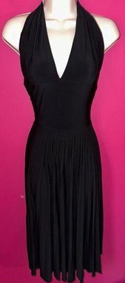 Max & Cleo Women's Black Halter Midi Dress Pleated V-Neck Party Size L