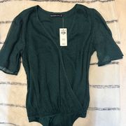 Abercrombie & Fitch NWT Abercrombie Green Polka Dot Flutter Sleeve Wrap Bodysuit