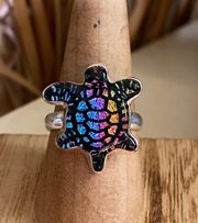 Turtle Dichroic Glass Sterling Silver Ring Jewelry Size 8