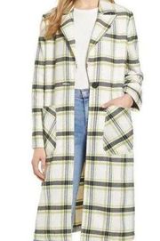 Halogen White Green Plaid Longline Duster Peacoat Coat Size XS Petite