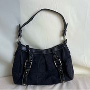 Vintage Y2K Nine West Shoulder Bag Black Canvas Leather Trim Zip Closure Mini