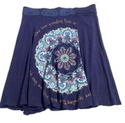 Desigual Skirt Fit and Flare Navy Skirt Elastic Waist Graphic and Wording