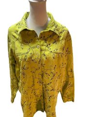 Lime Green with Black Embroidered Floral Print Fax Suede Shacket 16W