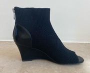 Adrienne Vittadini Wedge Heel Sock Bootie Open Toe Black Knit Womens Size 7 NWOB