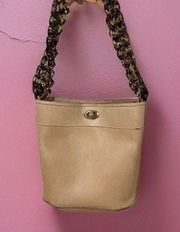 Tan Leather Bucket Bag | Shoulder or Crossbody with Acrylic Chain Strap