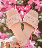 Qupid Blush Pink Braided Leather Strap Flat Slide Sandals Shoes Size 6.0 New