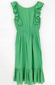 ba&sh Voyce Ruffle Midi Dress S Green