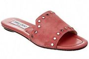 Jimmy Choo Nanda Pink Suede Silver Stud Slip On Slide Flat Sandal EU37/US7