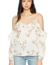 Paige Arabeth Blouse Ivory Floral Long Sleeve Cold Shoulder Ruffle