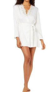 Flora by Flora Nikrooz Women's Stella Lace Trim Wrap Robe Ivory Size S/M