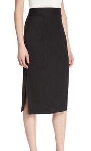 Milly black high rise midi length waist tie wool pencil skirt