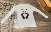 NWOT  Grey Oversized Sequin Panda Bear Graphic Sweater Size Small