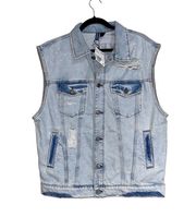 NWT H&M Denim Vest with Printed Design Distressed Denim Vest M