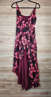 NWT Women’s Large Purple & Pink Floral Wrap Ruffle Hi-low Maxi Dress