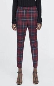 Zara Pants Women’s S Tartan Plaid Jogger Waist Ankle Career Academia Red Navy