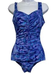 Women's Vintage Maxine of Hollywood Blue Teal Florals Swimsuit Size 12 EUC #S-21