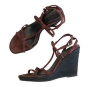 New Burberry Bow Group Suede Wedge Espadrilles size 39 Maroon