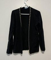 J. McLaughlin Black Open Front Cardigan Gold Chain Link Trim Size Small