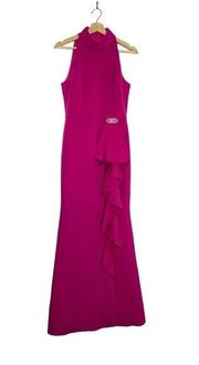 Eliza J Pink High Neck Mermaid Gown Stretch Scuba Sleeveless Magenta