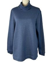 Karen Scott Sport Medium Fleece Turtleneck Sweatshirt Long Sleeve Blue Heathered