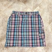 GH Bass Madras Plaid Cargo Mini Skirt Cotton Blue Red White 6 Pockets Mid Rise