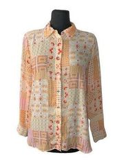 Rose & Olive Button Down Geometric Paisley Long Sleeve Shirt Large