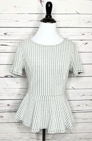 ELLE Gray & White Houndstooth Knit Peplum Top Size Small