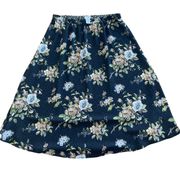 Vintage White Stag | Black Floral Reversible A-Line Midi Skirt | Size Medium