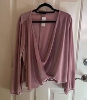 Pink velvet textured ribbed blouse