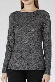 Reiss Long Sleeve Open Back Shimmer Top-Black-Multi Small