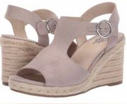 LifeStride Tersa Blush Nude Comfort Memory Foam Peeptoe Wedge Espadrilles 8.5