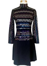 & OTHER STORIES Sequins Knit Black Skater Dress Wave Embellished High Neck 6 EUC