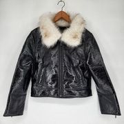 Unreal Fur Wet Look Aviator Jacket in Black Size XL