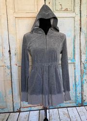 Sport Women's Full Zipper Velvet Gray Hooded Jacket w/ Drawstring Sz Large