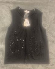 NWT  Medium Hand Embroidered Black Zip-Up Vest