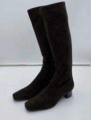 Enzo Angiolini Eaarium Brown Faux Suede Heeled Riding Sock Bootie Size 6