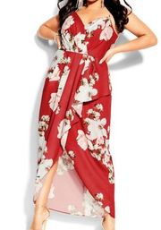 NWT City Chic Scared Lotus Maxi Dress in Red Size 16