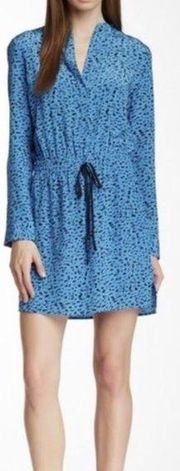 Robert Rodriguez Silk Printed Dress Drawstring Pockets Splitneck Blue Size 8 EUC