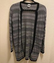 Missoni Black & White Zig Zag Knit Long Sleeve Open Knit Long Cardigan Size 8