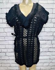 Antonio Melani Womens Black V-Neck Eyelet Lace Embroidered Cover Ups Medium NWT