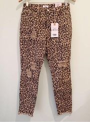 NWT YMI Ankle High Rise Leopard Print Raw Hem Jeans 5/27 Distressed