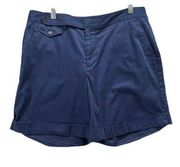 Ralph Lauren LRL Shorts Womens Size 14 Blue Chino Flat Front Pockets Stretch