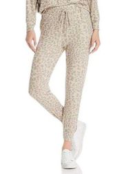 Sundry Womens Leopard Animal Print Drawstring Jogger Lounge Pants Size S Beige