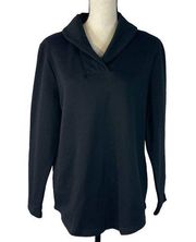 Karen Scott Sport Medium Fleece Sweatshirt Long Sleeve V-Neck Collared Black New